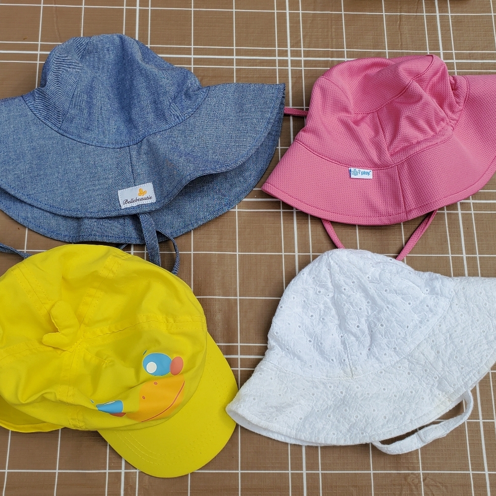 Kids Sun Hat LOT - Pink, Yellow, White, and Blue